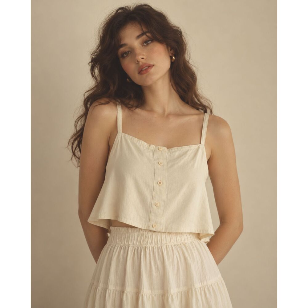 WeWoreWhat Cream Button-Up Crop Top